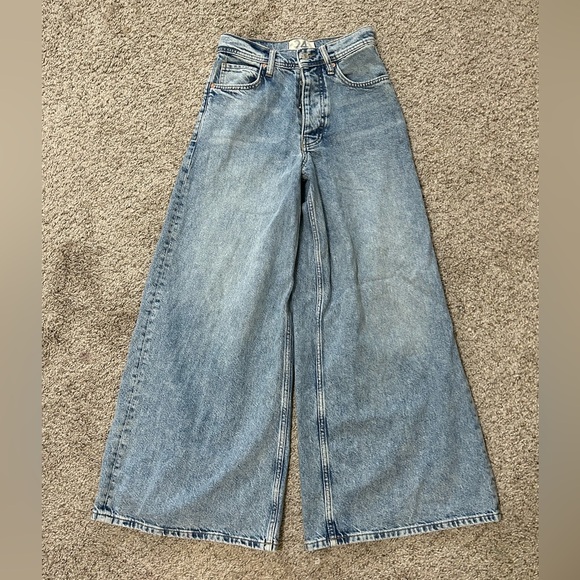 We The Free Denim - We The Free People Wide-Leg Light Blue Women’s Jeans Cotton Size 24 High Rise